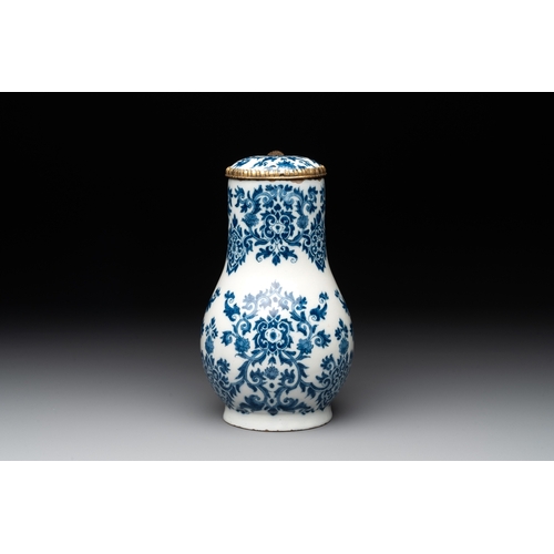 1004 - A fine blue and white Dutch Delft gilt-silver-mounted ewer and cover in the style of Daniel Marot, c... 