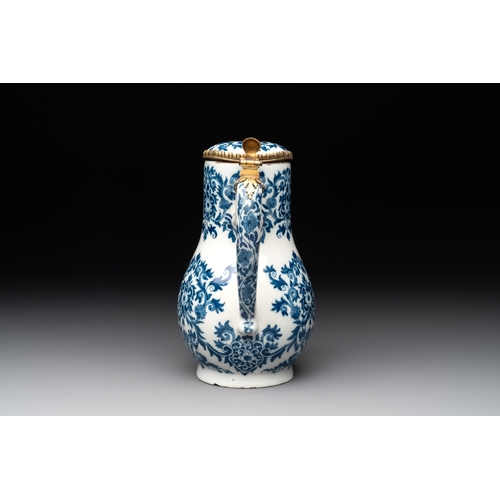 1004 - A fine blue and white Dutch Delft gilt-silver-mounted ewer and cover in the style of Daniel Marot, c... 