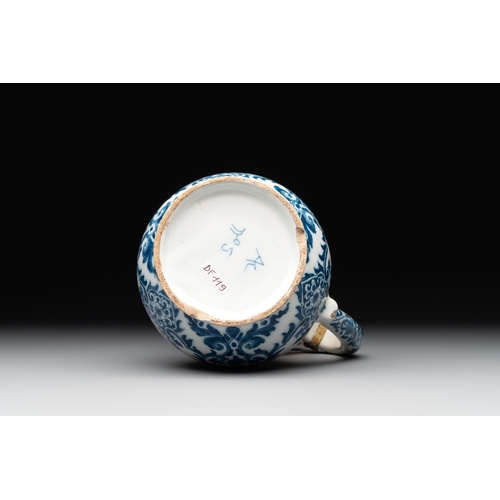 1004 - A fine blue and white Dutch Delft gilt-silver-mounted ewer and cover in the style of Daniel Marot, c... 