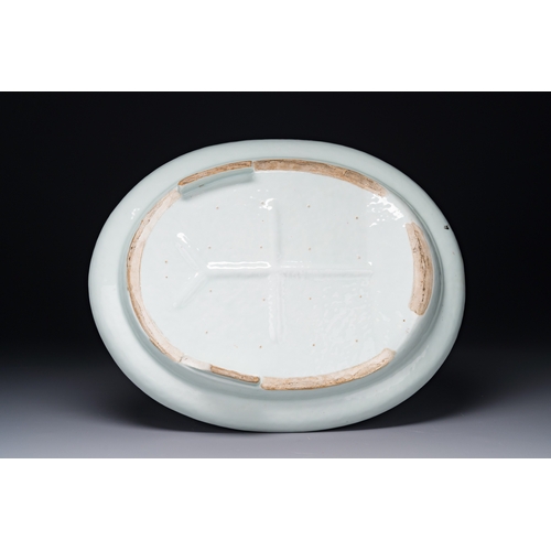 103 - Two Chinese Canton famille rose dishes and a tazza with narrative design, 19th C.Dim.: 44 x 35,3 cm ... 