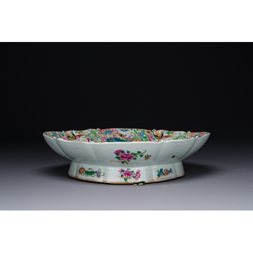 103 - Two Chinese Canton famille rose dishes and a tazza with narrative design, 19th C.Dim.: 44 x 35,3 cm ... 