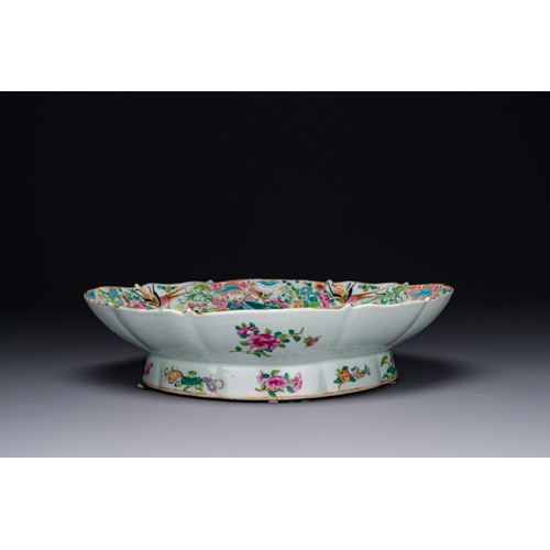 103 - Two Chinese Canton famille rose dishes and a tazza with narrative design, 19th C.Dim.: 44 x 35,3 cm ... 