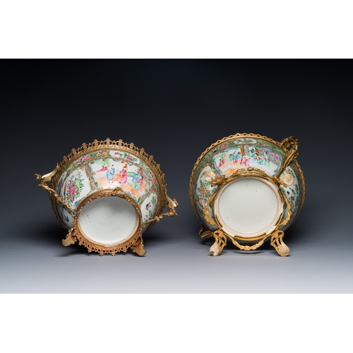 107 - Two Chinese Canton famille rose gilt-bronze-mounted bowls, 19th C.L.: 40 cm - H.: 20 cm (incl. mount... 