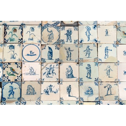 1077 - 105 polychrome, blue and white Dutch Delft tiles with figures, flowers and animals, 17/18th C.Dim.: ... 