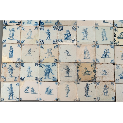 1077 - 105 polychrome, blue and white Dutch Delft tiles with figures, flowers and animals, 17/18th C.Dim.: ... 