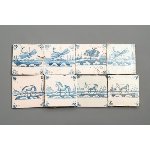 1079 - 112 manganese, polychrome, blue and white Dutch Delft tiles, 17/18th C.Dim.: ca. 12,8 x 12,8 x 1 cm... 