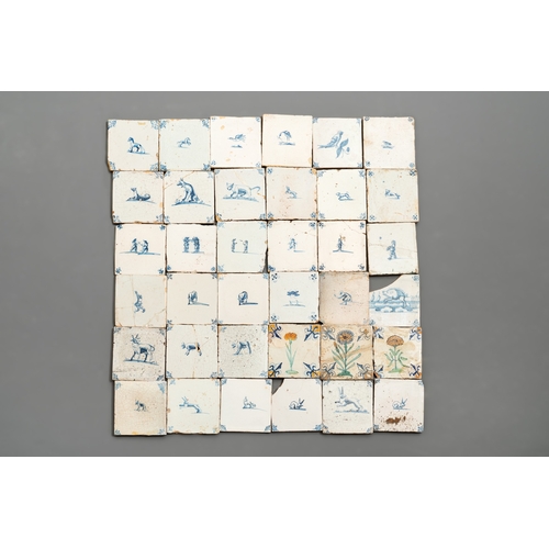 1079 - 112 manganese, polychrome, blue and white Dutch Delft tiles, 17/18th C.Dim.: ca. 12,8 x 12,8 x 1 cm... 