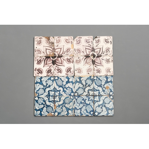 1079 - 112 manganese, polychrome, blue and white Dutch Delft tiles, 17/18th C.Dim.: ca. 12,8 x 12,8 x 1 cm... 