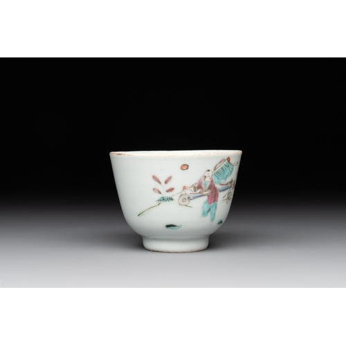 108 - A Chinese famille rose 'butterflies' bowl, a 'boys and kilin' cup and a famille verte 'warriors' bow... 