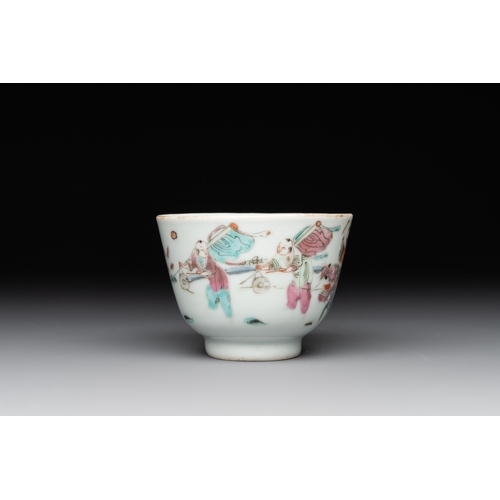 108 - A Chinese famille rose 'butterflies' bowl, a 'boys and kilin' cup and a famille verte 'warriors' bow... 