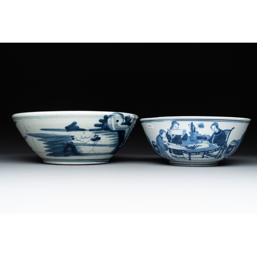 122 - Ten Chinese blue and white wares, 19th C.Dia.: 24 cm - H.: 9,2 cm (the jardiniÃ¨re) Dia.: 21,8 cm (t... 