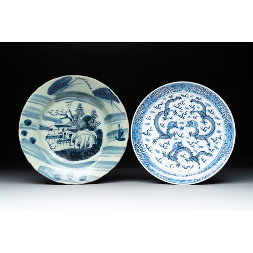 122 - Ten Chinese blue and white wares, 19th C.Dia.: 24 cm - H.: 9,2 cm (the jardiniÃ¨re) Dia.: 21,8 cm (t... 