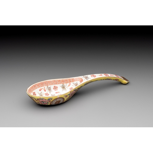 13 - A rare Chinese imperial famille rose yellow-ground spoon, Guangxu mark and of the periodDim.: 19 x 5... 