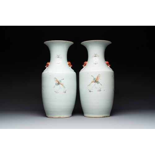 135 - Four Chinese famille rose vases, a jardiniÃ¨re and a jar, 19/20th C.H.: 57 cm (the tallest vase) H.:... 