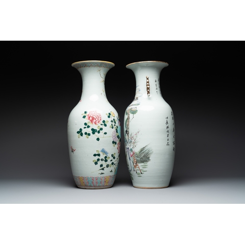 135 - Four Chinese famille rose vases, a jardiniÃ¨re and a jar, 19/20th C.H.: 57 cm (the tallest vase) H.:... 