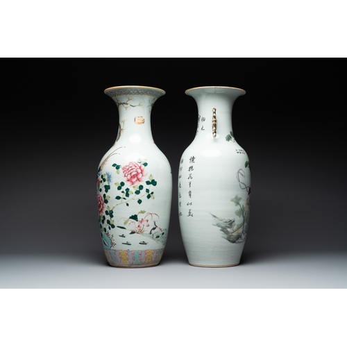 135 - Four Chinese famille rose vases, a jardiniÃ¨re and a jar, 19/20th C.H.: 57 cm (the tallest vase) H.:... 