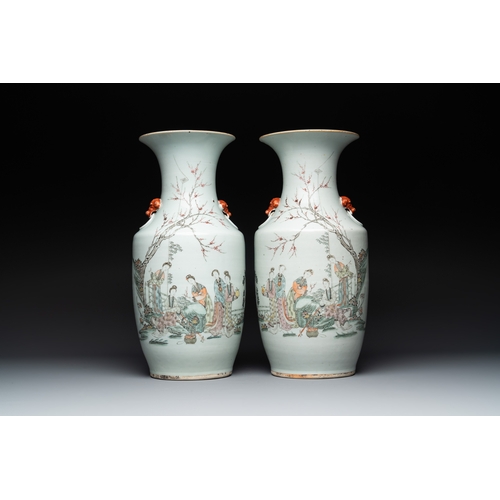 135 - Four Chinese famille rose vases, a jardiniÃ¨re and a jar, 19/20th C.H.: 57 cm (the tallest vase) H.:... 