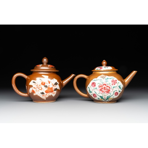 143 - Four Chinese capucin-brown-ground teapots, Yongzheng/QianlongL.: 20 cm - H.: 14 cm (the largest) L.:... 