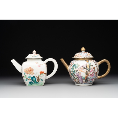 149 - Two Chinese famille rose teapots, four cups and two saucers, QianlongL.: 17,7 cm - H.: 13,4 cm (the ... 