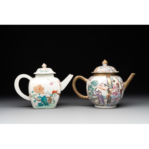 149 - Two Chinese famille rose teapots, four cups and two saucers, QianlongL.: 17,7 cm - H.: 13,4 cm (the ... 