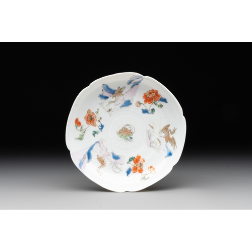 162 - A Chinese polychrome-decorated cup and saucer with ducks and flowers, YongzhengDia.: 10,7 cm (the sa... 