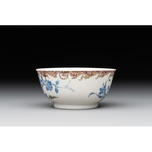 163 - A Chinese gilt-decorated blue- and-puce-enamelled 'flower basket' cup and saucer, QianlongDia.: 11,8... 