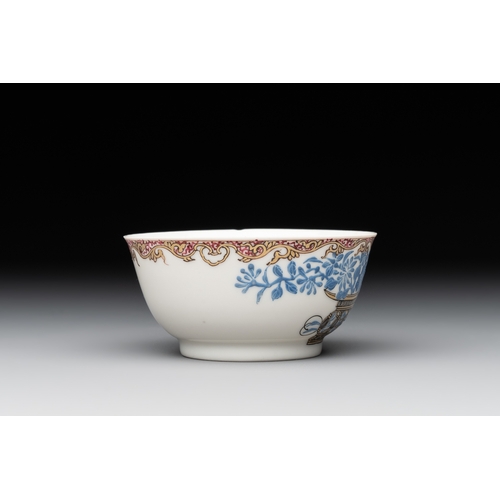 163 - A Chinese gilt-decorated blue- and-puce-enamelled 'flower basket' cup and saucer, QianlongDia.: 11,8... 