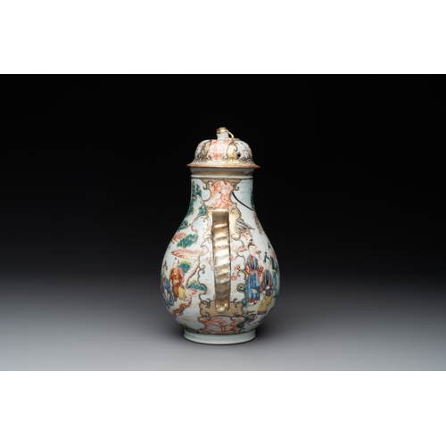 174 - A Chinese Canton famille rose 'mandarin subject' bowl and a covered ewer, QianlongL.: 15 cm - H.: 22... 