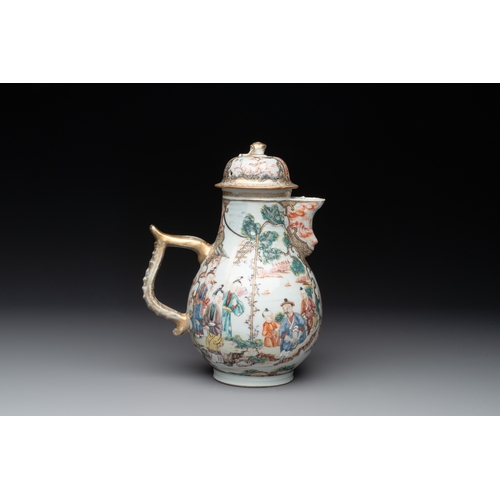 174 - A Chinese Canton famille rose 'mandarin subject' bowl and a covered ewer, QianlongL.: 15 cm - H.: 22... 