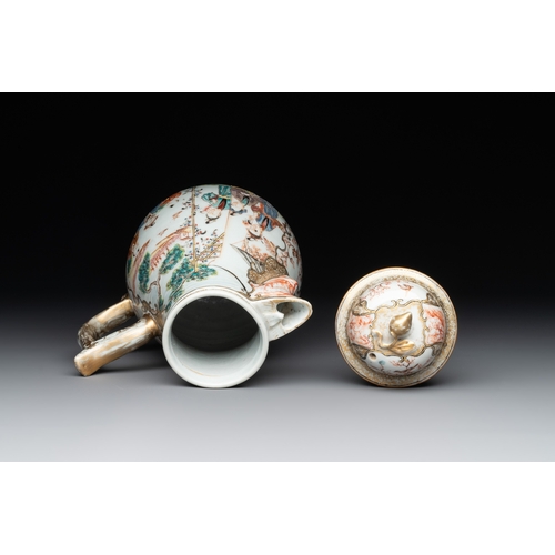 174 - A Chinese Canton famille rose 'mandarin subject' bowl and a covered ewer, QianlongL.: 15 cm - H.: 22... 