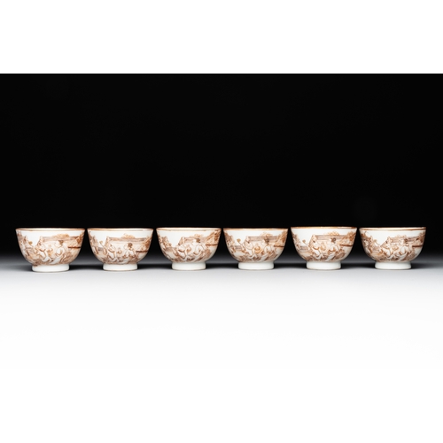 177 - A 28-piece Chinese gilt-decorated sepia 'mandarin subject' service, JiaqingDim.: 30 x 22,5 cm (the l... 