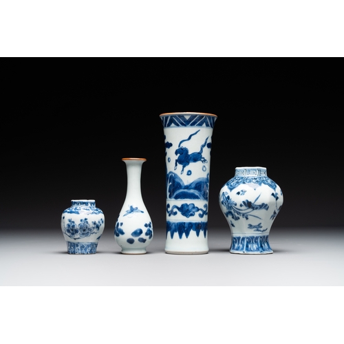 260 - Four Chinese blue and white vases, Transitional periodH.: 18,7 cm (the tallest) H.: 7,3 cm (the smal... 