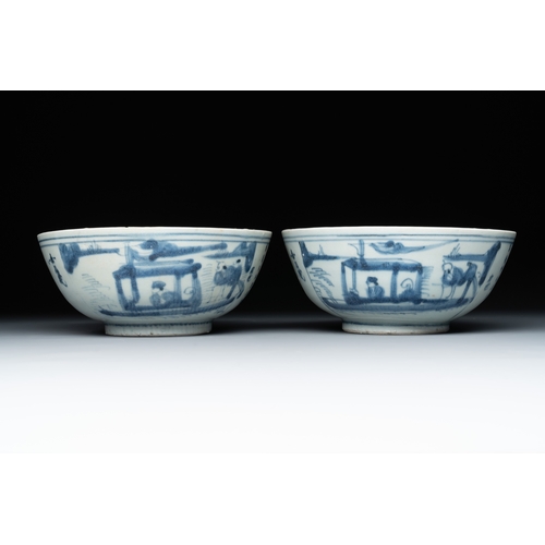 262 - Six Chinese blue and white shipwreck bowls and three covered boxes from the Hatcher and Nanking carg... 