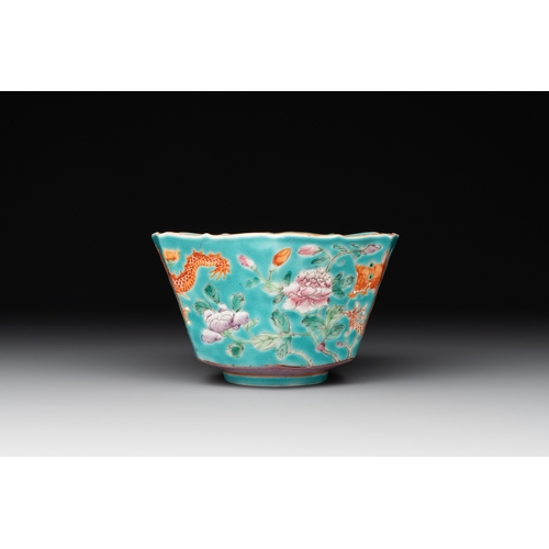 32 - A Chinese famille rose 'parrot' plate and a turquoise-ground 'dragon' bowl, Daoguang mark and of the... 