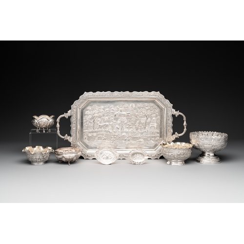 463 - Eight silverwares, primarily South- and Southeast Asia, 19/20th C.Dim.: 24,5 x 47,5 cm (the serving ... 