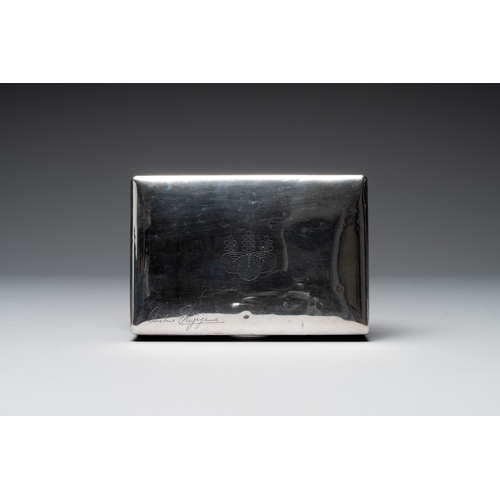 465 - A Japanese silver cigar box with imperial crest and two commemorative silver sake cups, 19/20th C.Di... 