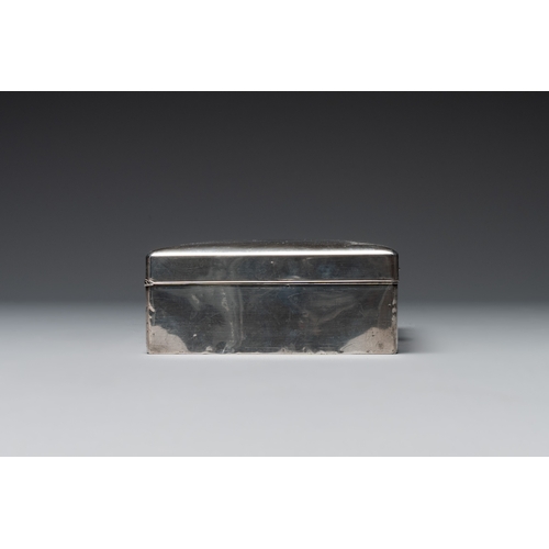 465 - A Japanese silver cigar box with imperial crest and two commemorative silver sake cups, 19/20th C.Di... 