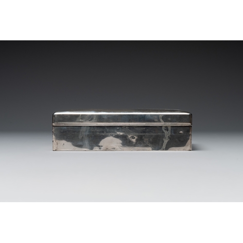 465 - A Japanese silver cigar box with imperial crest and two commemorative silver sake cups, 19/20th C.Di... 