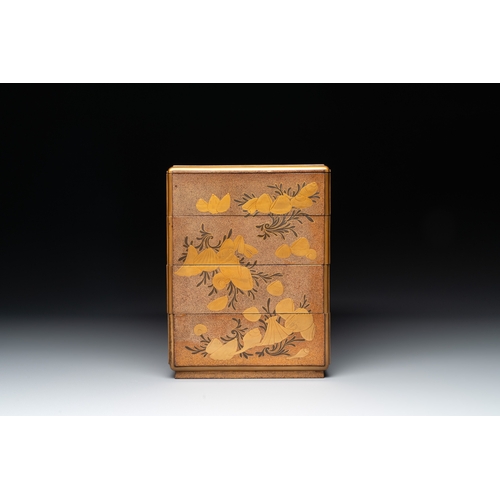 475 - A Japanese lacquerware picnic set with two sake bottles, Meiji, 19th C.Dim.: 32,5 x 19 x 36 cm (the ... 