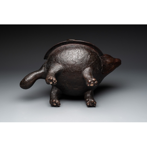 480 - A Japanese bronze bunbuku chagama-shaped incense burner, signed Kimura Toun, Meiji, 19th C.Dim.: 44 ... 