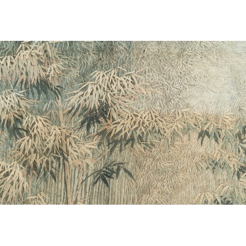 488 - A Japanese embroidered silk with six tigers in the bamboo forest, mark, Meiji, 19th C.Dim.: 206,5 x ... 