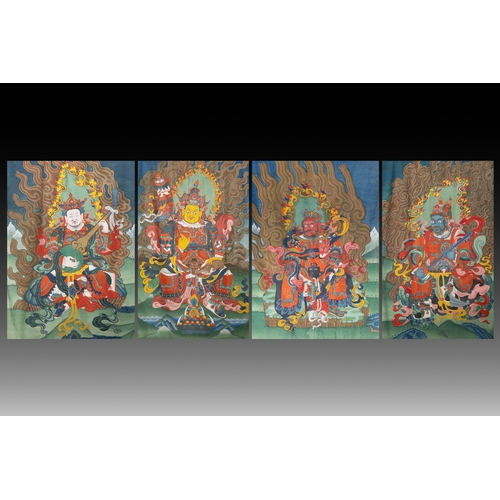 490 - A series of four very large Sino-Tibetan thangkas of the Four Heavenly Kings, 19th C.Dim.: 146 x 95,... 