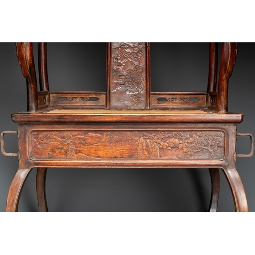 550 - A rare and exceptional Chinese huanghuali sedan chair, Jianyu, signed Zhang Dai, 17th C.Dim.: 77,5 x... 