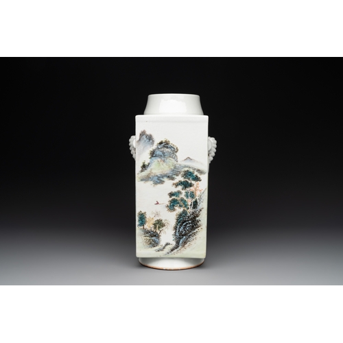 564 - A Chinese qianjiang cai 'landscape' 'cong' vase, Pu Zhu Xuan seal mark, 20th C.H.: 33,3 cm 
Provenan... 