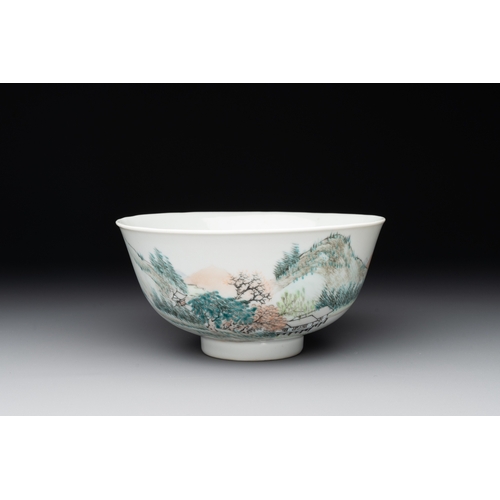 565 - A fine Chinese qianjiang cai 'mountainous river landscape' bowl, signed Cheng Men, Guangxu mark, dat... 