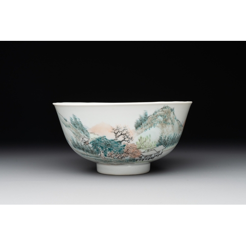 565 - A fine Chinese qianjiang cai 'mountainous river landscape' bowl, signed Cheng Men, Guangxu mark, dat... 