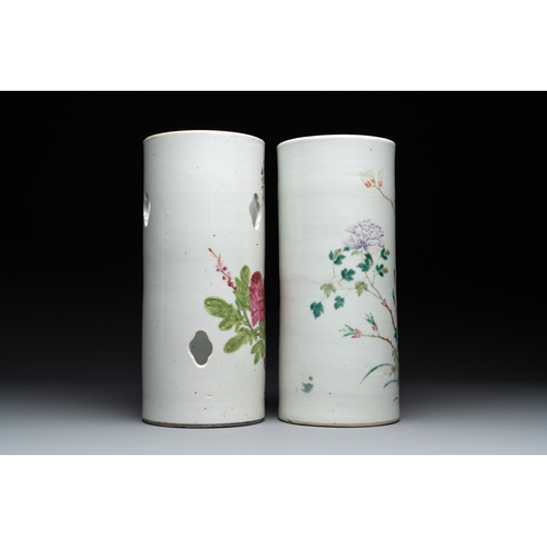 570 - Four Chinese famille rose 'birds and flowers' hat stands, signed Jiang Xiangzong and Xing Ming, Tong... 