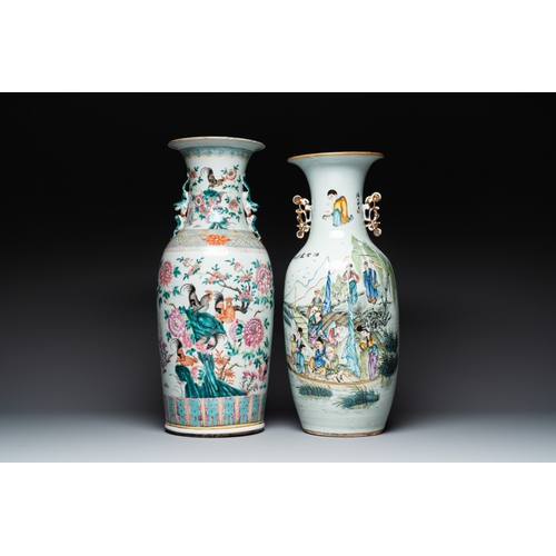 572 - Two Chinese famille rose vases, one vase signed Yu Zhao, 19/20th C.H.: 59,8 cm (the tallest) H.: 57 ... 