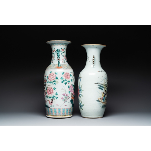 572 - Two Chinese famille rose vases, one vase signed Yu Zhao, 19/20th C.H.: 59,8 cm (the tallest) H.: 57 ... 