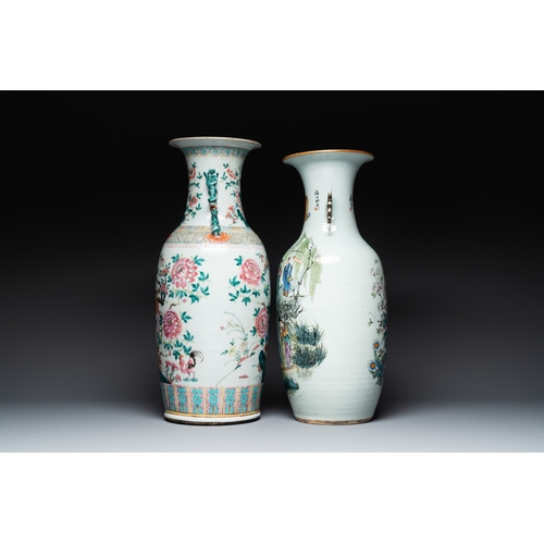 572 - Two Chinese famille rose vases, one vase signed Yu Zhao, 19/20th C.H.: 59,8 cm (the tallest) H.: 57 ... 